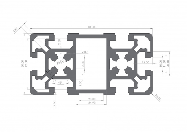Aluminiumprofil 100x50 Nut 10 B-Typ